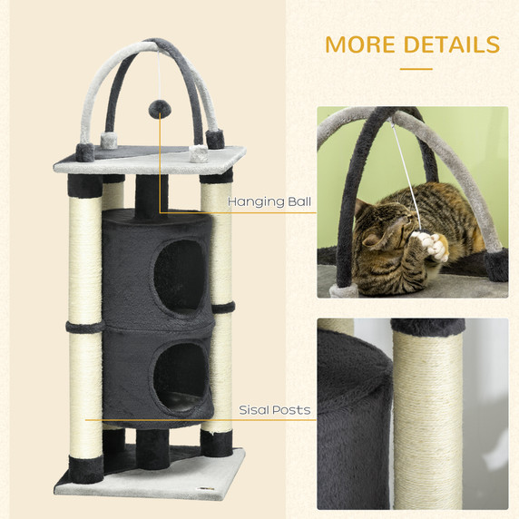 Cat Tree for Indoor Cats Scratching Posts Hammock Ball Toy, Dark Grey Pawhut