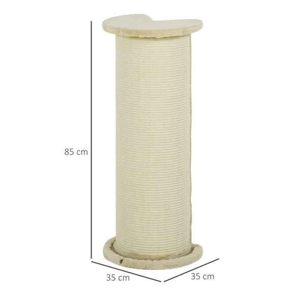 85cm Tall Cat Scratching Post with Sisal Rope, Soft Plush, Anti Tip - Beige