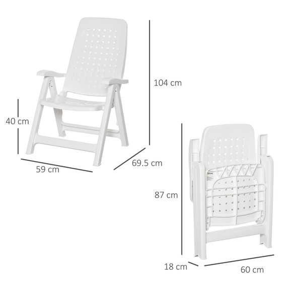 2 Folding Dining Chairs with 4-Position Backrest, Reclining Armchairs White