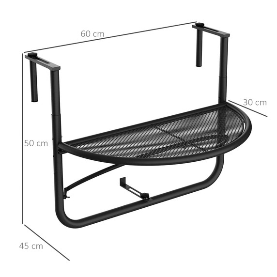 Outsunny Hanging Rail Table, 60Lx45Wx50H cm-Black 