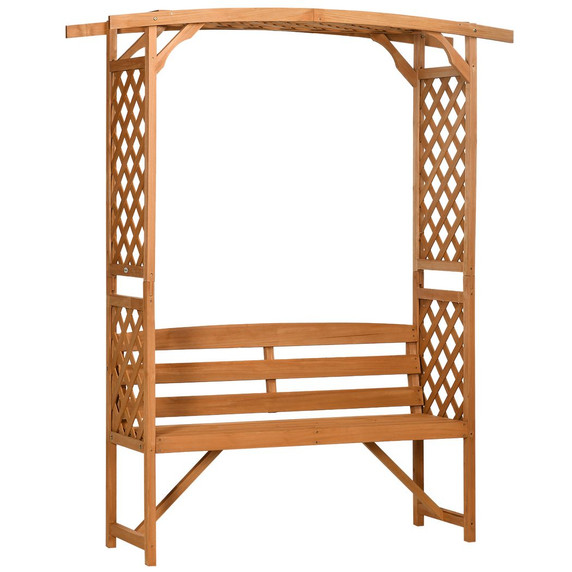 Patio Garden Bench, Arch Pergola with Natural Wooden Garden Arbour with Seat