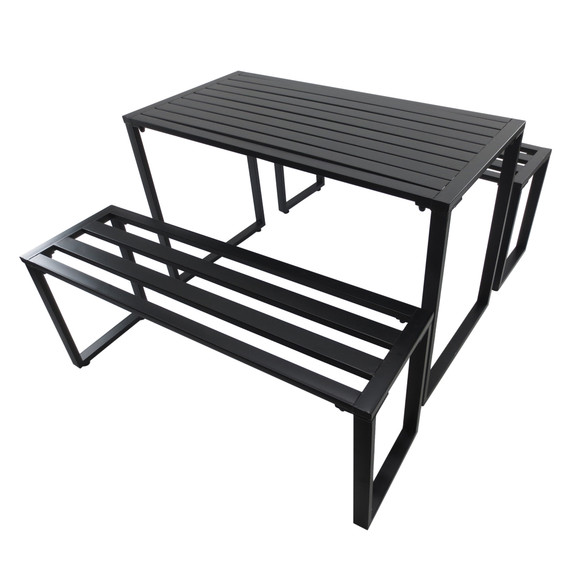 Outsunny 3 Pcs Metal Table W/Bench Set-Black  