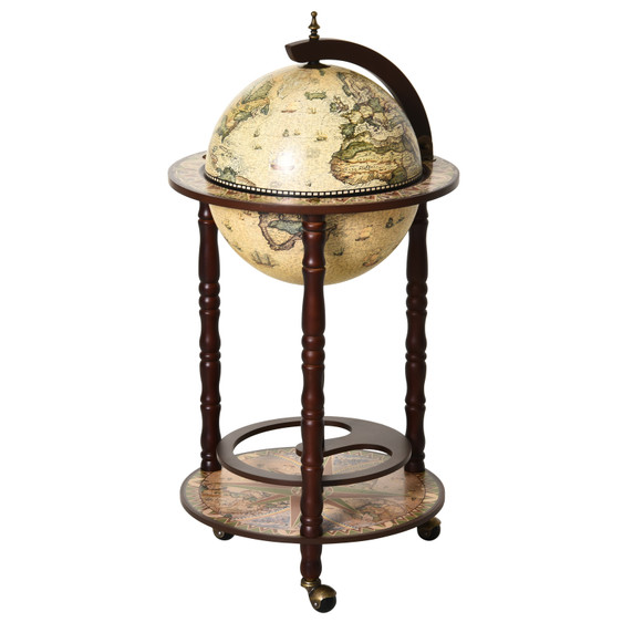 MDF Retro Globe Drinks Cabinet w/ Wheels Brown