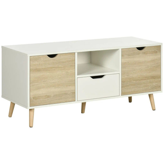 Modern TV Unit Cabinet Stand w/ Cabinets and Drawer for Living Room Natural