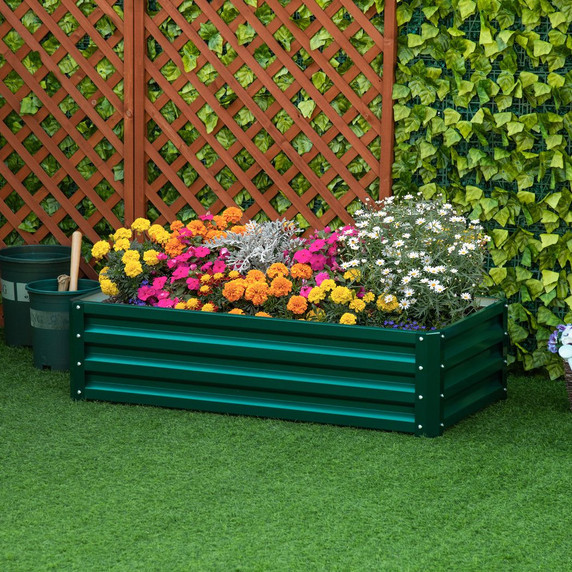 Raised Garden Bed Steel Planter Growing Box for Vegetables Flowers Green