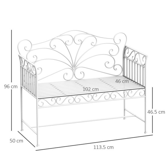 2 Seater Metal Bench Park Seating Outdoor Furniture Chair w/ Backrest White