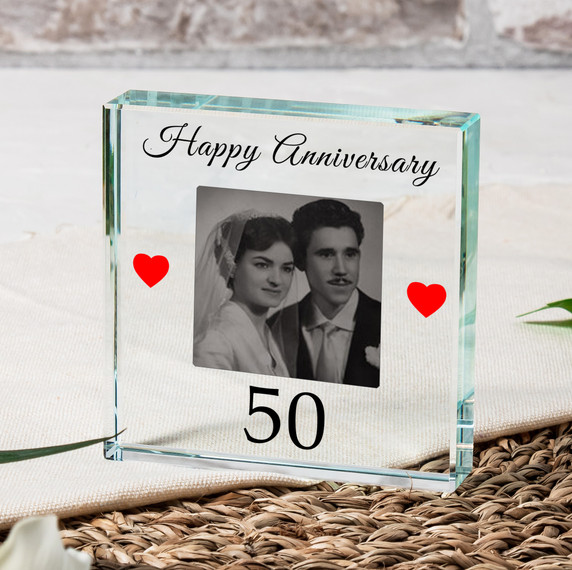 Happy Anniversary Glass Token - Personalised Photo Keepsake