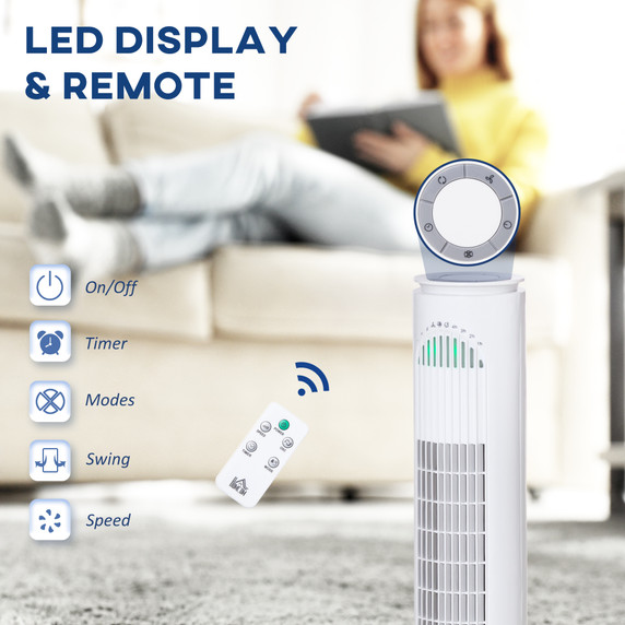 Tower Fan, 3 Speed 3 Mode, Timer, OscillationRemote  White Fan