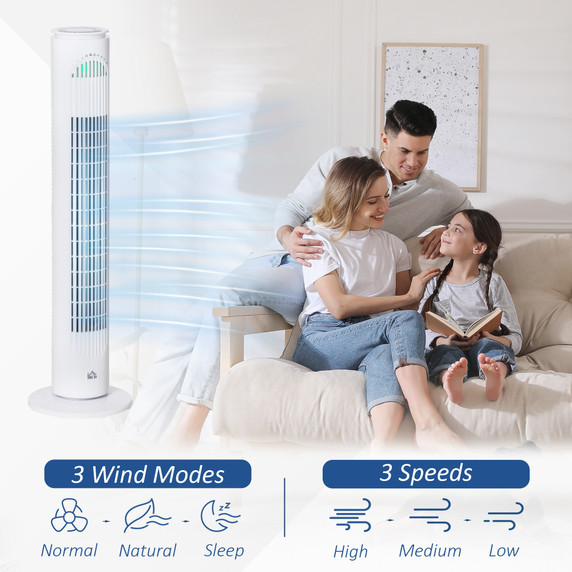 Tower Fan, 3 Speed 3 Mode, Timer, OscillationRemote  White Fan