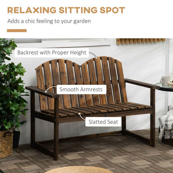 Outdoor Wooden Bench for Two People, Patio Loveseat Chair with Slatted Backrest