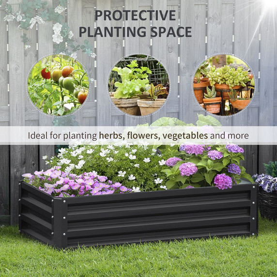 Raised Garden Bed Steel Planter Growing Box for Vegetables Flowers Grey