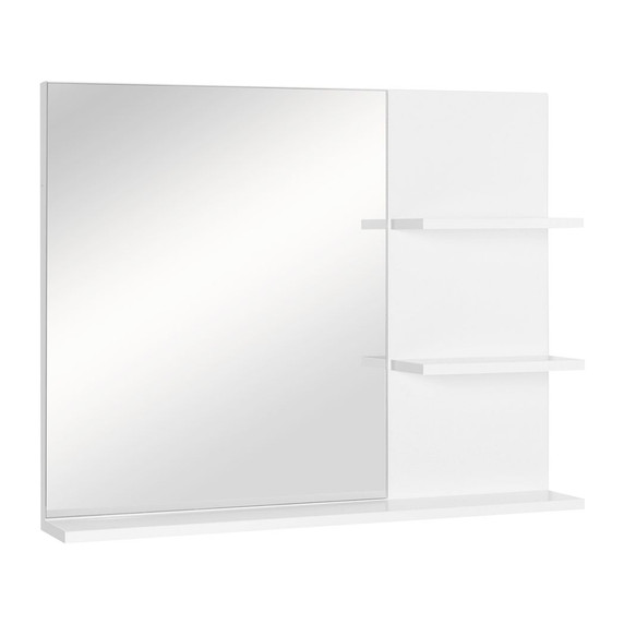 Modern Bathroom Wall Mounted Mirror with 3 Storage Open Shelves, White