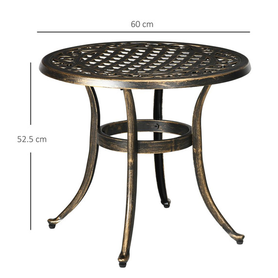 Outsunny 60cm Round Hollow Top Design Side Table with Cast Aluminum Frame