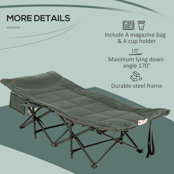 Outsunny Camping Bed w/ Carry Bag, Magazine Bag & Cup Holder, Grey