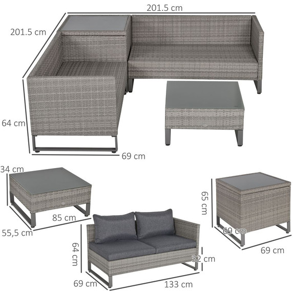 Outsunny 4 PCs Rattan Wicker Sofa Set Conservatory Furniture w/ Side Storage Box