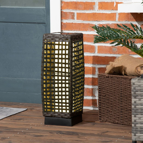 Outsunny Outdoor Rattan Solar Lantern wtih Auto On/Off Solar Powered LED Lights