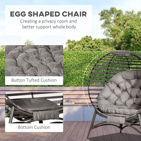Egg Chair w/ Cushion Steel Frame and Side Pocket for Indoor Outdoor