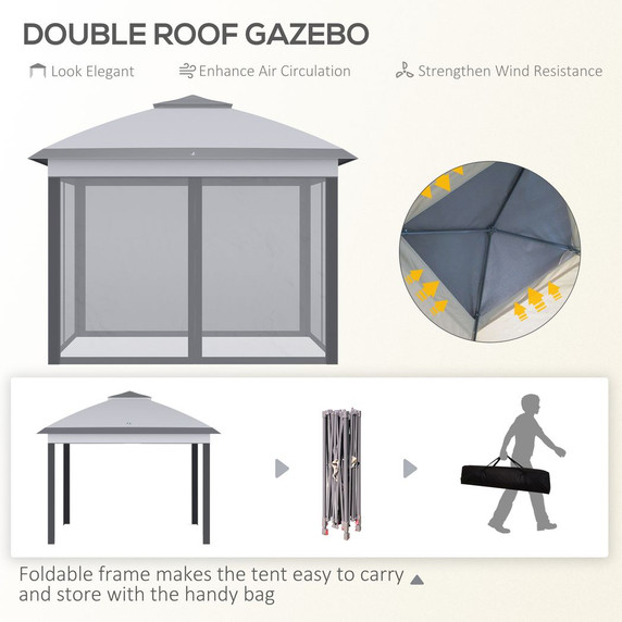 Pop Up Gazebo Height Adjustable Canopy Tent w/ Carrying Bag, Grey