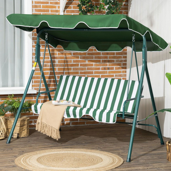 Outdoor 3-person Porch Swing Chair with Adjustable Canopy Green