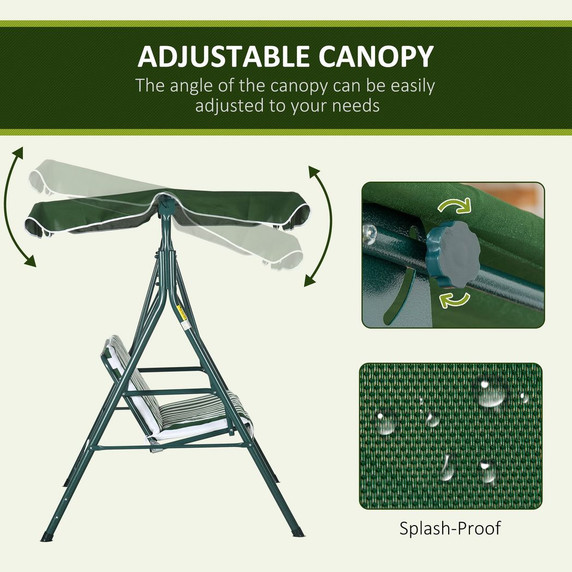 Outdoor 3-person Porch Swing Chair with Adjustable Canopy Green