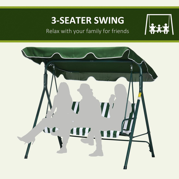 Outdoor 3-person Porch Swing Chair with Adjustable Canopy Green