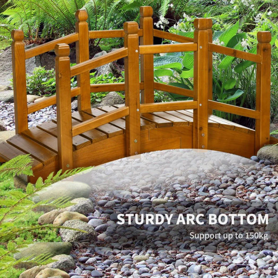 Wooden Garden Bridge Arc Footbridge with Safety Railings for Pond Creek Stream