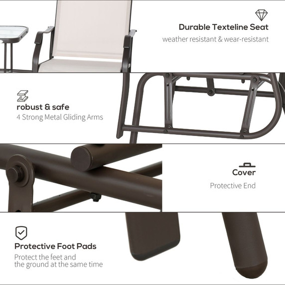 Outsunny Double Glider Companion Rocking Chairs Loveseat Garden Table Beige