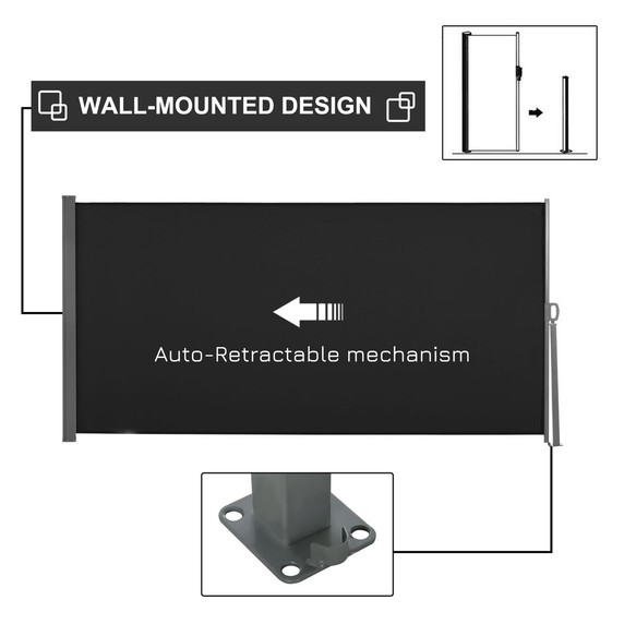 3x1.6M Retractable Side Awning Screen Fence Patio Privacy Divider Black