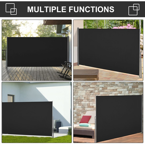 3x1.6M Retractable Side Awning Screen Fence Patio Privacy Divider Black