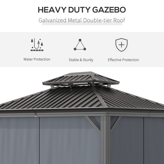 3.7 x 3(m) Aluminium Outdoor Hardtop Gazebo Canopy 2-Tier Roof Outsunny