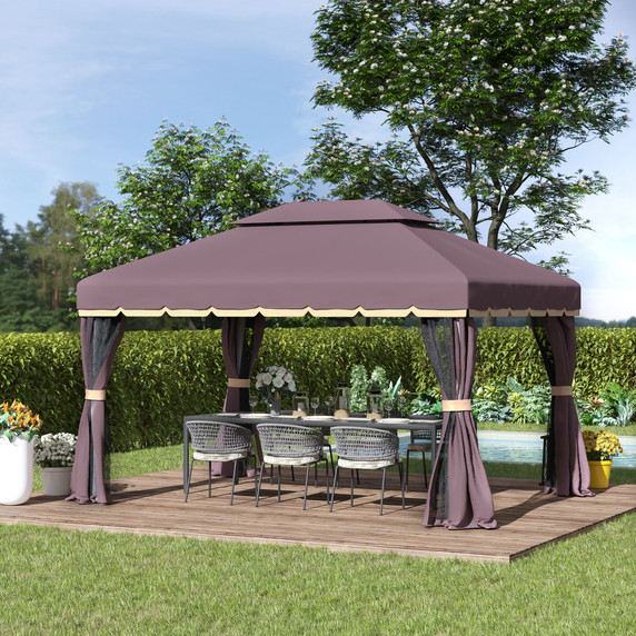 Metal Frame Gazebo with Sides Aluminium Metal Canopy Nets Coffee 