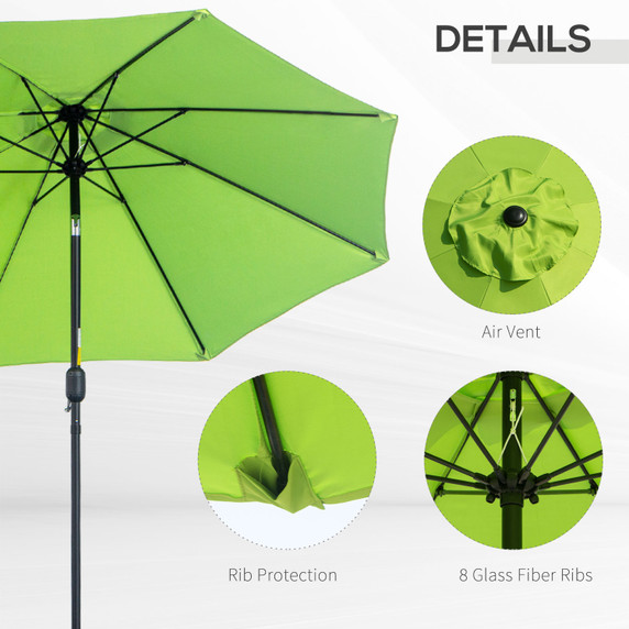 2.7M Patio Sun Umbrella Parasol Tilt Canopy Aluminium Light Green