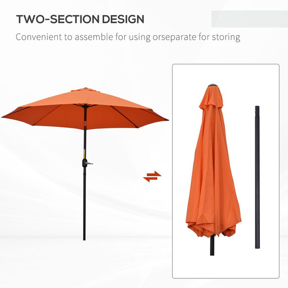 Outsunny 2.6M Patio Umbrella Outdoor Sunshade Canopy w/ Tilt and Crank Orange