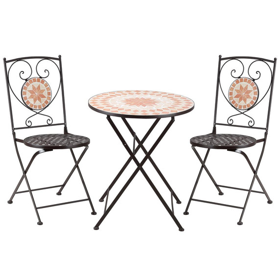 Outsunny 3-Piece Outdoor Bistro Set w/ Mosaic Round Table and 2 Armless Chairs