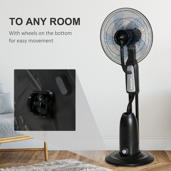 Pedestal Fan with Water Mist Spray Standing Fan w/ 2.8L Water Tank Black