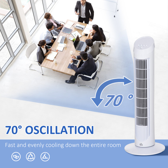 HOMCOM 30" Tower Fan Noise Reduction Wind 3-Level Cool ABS Indoor White
