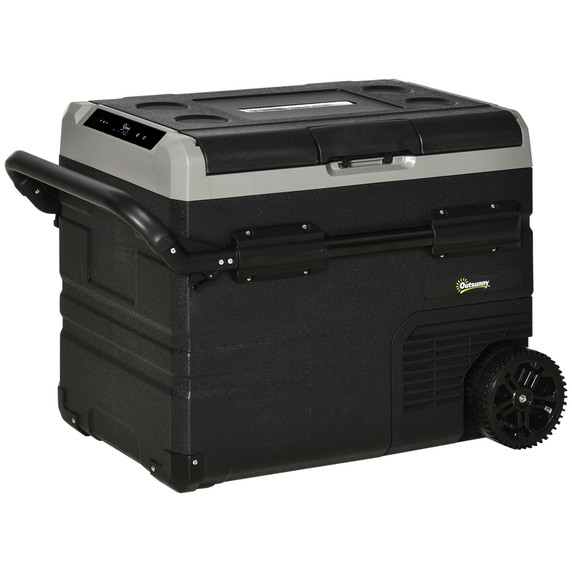 50L Car Refrigerator 12V Portable Freezer w/ Inner LED Light, Wheels Outsunny