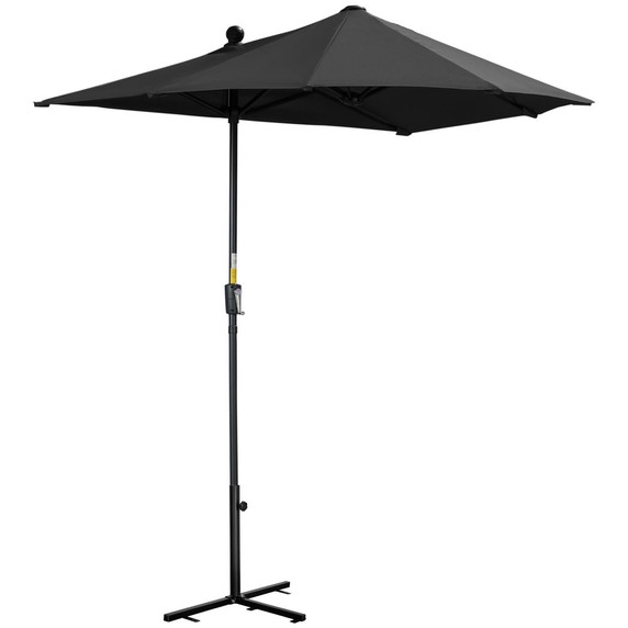 Outsunny 2m Half Garden Parasol Market Umbrella w/ Crank Handle, Base Black