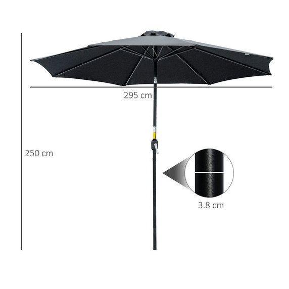 Outsunny 3(m) Patio Umbrella Outdoor Sunshade Canopy w/ Tilt & Crank Black