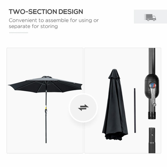 Outsunny 3(m) Patio Umbrella Outdoor Sunshade Canopy w/ Tilt & Crank Black