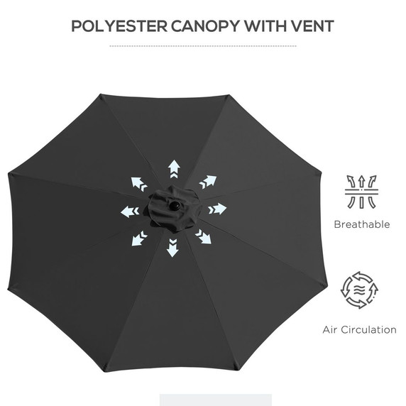 Outsunny 3(m) Patio Umbrella Outdoor Sunshade Canopy w/ Tilt & Crank Black