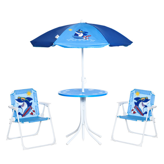 Kids Foldable Four-Piece Garden Set w/ Table, Chairs, Umbrella - Blue