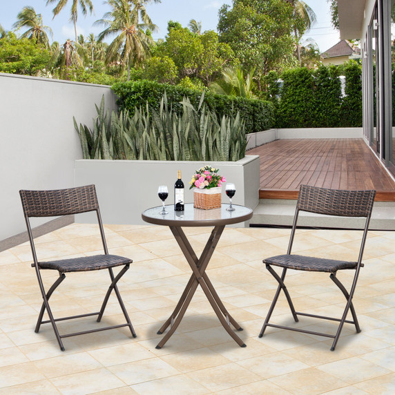 3pc Wicker Rattan Bistro Set-Brown