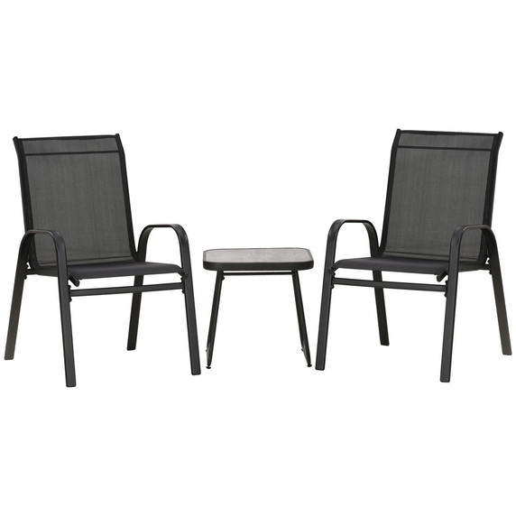 Outsunny 3PCs Bistro Set w/ Breathable Mesh Fabric & PSC Board Top Table, Black