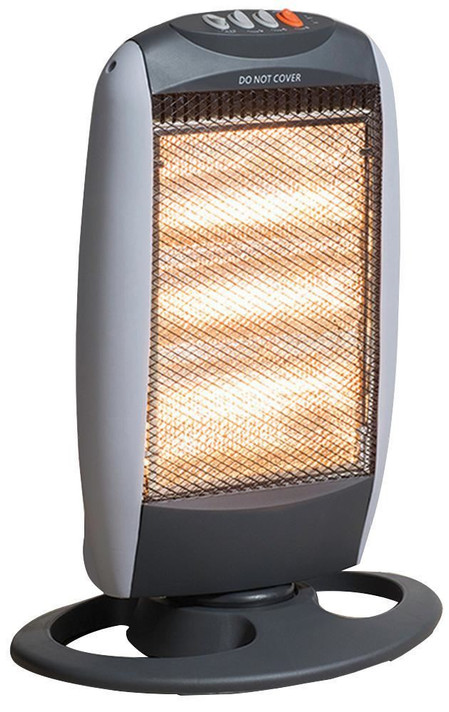 Daewoo 1200W Oscillating Halogen Heater emitting comforting warmth in a room setting