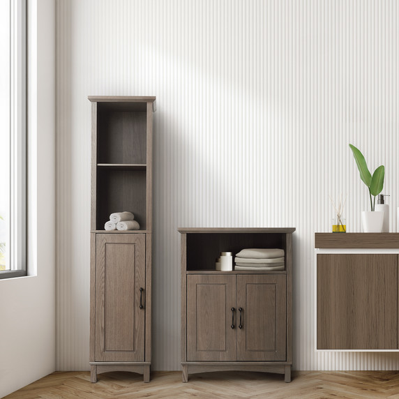 Wooden Bathroom Tall Linen Tower Storage Cabinet EHF-F0012