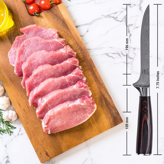 KOI ARTISAN Chefs Boning Knife - Deboning Fish and Meat 6 Inches Blade - Stylish Damascus Pattern - Professional Kitchen Knife - Japanese High Carbon Stainless Steel - Stain & Corrosion Resistant