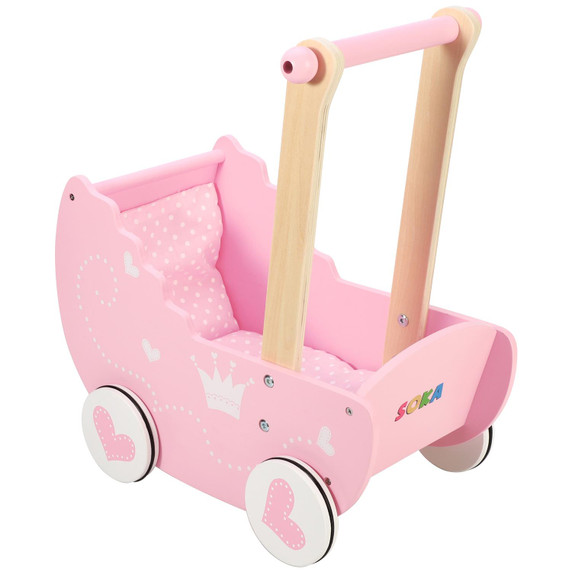 Wooden Pink Princess Doll Pram with Bedding - Ideal for Imaginative Play and Child Development - Ages 3+ - SOKA