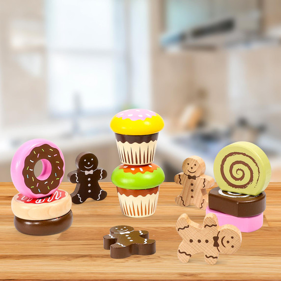SOKA Cake Collection Wooden Set 12 PCS Pretend Play Toys Tea Party for Kids 3+