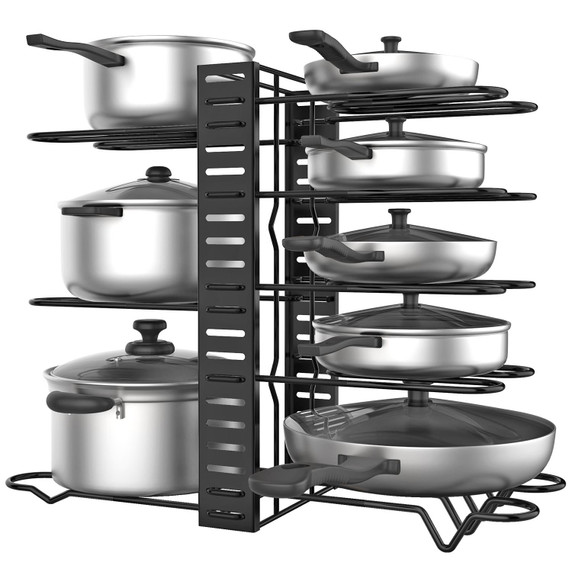 Vinsani Kitchen Pan Rack Organiser Stand Adjustable Pot Lid Holder - Space-Saving and Well-Designed Storage Solution